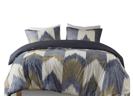 Ink+Ivy Queen Size Comforter Set, Cozy Cotton Comforter, All Season, Lightweight Comforter Queen Bed Set with 2 Matching Shams, Modern Cabin Lodge Ikat Chevron Design, Navy Full/Queen 3 Piece