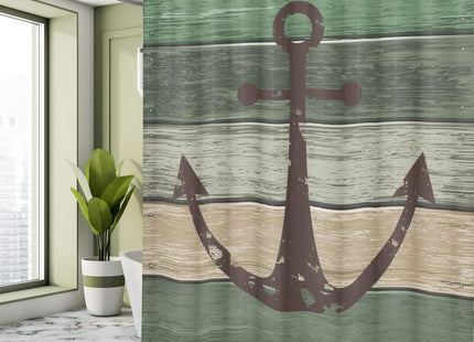 Ambesonne Anchor Shower Curtain, Marine Symbol and Grungy Rustic Weathered Planks in Nature Camo Tones, Cloth Fabric Bathroom Decor Set with Hooks, 69" W x 84" L, Green Khaki