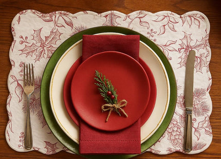 Cardinal & Winter Branches Vintage 100% Cotton Set of 6 Placemats 13" x 19"