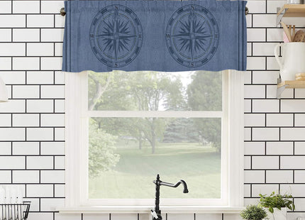 Pinroote Navy Blue Compass Nautical Valances Window Treatment Farmhouse Decor, Coastal Summer Ocean Rustic Rod Pocket Valance Curtains for Living Room, Bedroom, Kitchen, 54" W x 18" L - 1 Panel