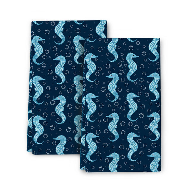 Seahorse Beach Themed Kitchen Dish Towels Decorative Set of 2, Absorbent Hand Drying Baking Cooking Cloth, Nautical Tea Towels Hand Towels for Kitchen Bathroom,Seahorse Kitchen Decor
