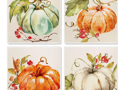 Whaline Fall Pumpkin Swedish Dishcloth Autumn Cotton Kitchen Towel Pumpkin Absorbent Dish Towel for Housewarming Cleaning, 4Pcs, 7.7 x 6.9 Inch
