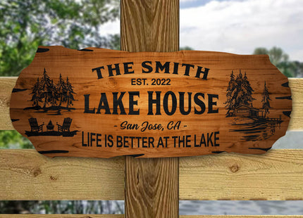 Lake House Sign, Personalized Outdoor Cabin Wood Wall Decor