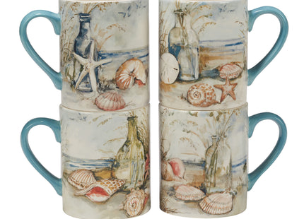 Coastal Landscape 16 Piece Ceramic Dinnerware Set – Service for 4 with Beach-Themed Dinner Plates, Salad Plates, Bowls & Mugs – Ocean-Inspired Tableware for Everyday or Coastal Entertaining