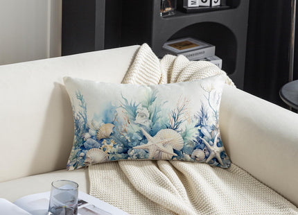 TAJWE Nautical Coastal Beach Summer Throw Pillow Covers 12x20 Set of 2 Ocean Seashell Starfish Coral Decorative Pillowcases Farmhouse Seasonal Lumbar Cushion Cases for Sofa Couch Porch Home Decor