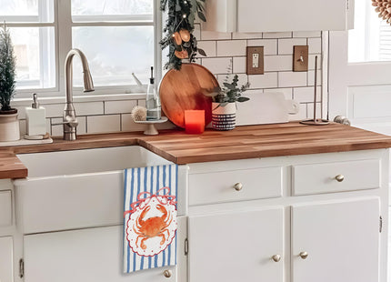 Yhtrg Coastal Red Crab Kitchen Towels 16x24 Inch, Blue Striped Beach Crab Hand Towels for Bathroom Decorative, Coquette Nautical Dish Tea Towel for Kitchen Decor