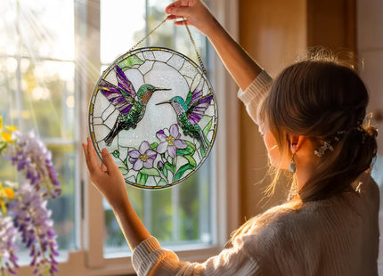 DOUHASU 8″ Hummingbird Stained Glass Suncatcher, Stained Glass Window Hanging & Ornament, Window Decor, Holiday & Christmas Ornaments | Hummingbird Gifts, Gifts Ideas