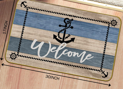 Mingnei Nautical Rug, Outdoor Welcome Mat, Blue Boat Floor Mat for Indoor/Outdoor 30 x 17