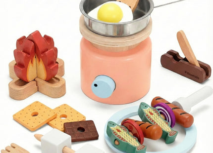 Pillowhale Wooden Campfire Playset, Pretend Play Camping Toys for Kids