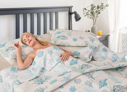 Junsey 3Pcs Ocean Theme Quilts Set Full/Queen Size Lightweight Coastal Bedding Beach Theme Bedspread Coverlet All Season Nautical Bed Sheet with 2 Pillowshams(Light Blue, Full/Queen)