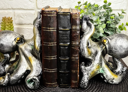 Ebros Nautical Coastal Sea Monster Octopus Bookends Set Statue in Faded Bronze Antique Finish 6.25" H Mythical Sea Giant Cthulhu Kraken Decorative Office Study-Room Library Desktop Decor Figurines