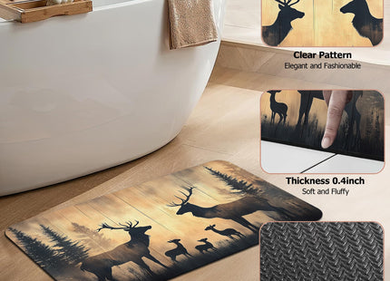 ZTHLL Non Slip Bath Mat,Deer Trees Bathroom Decor,Forest Diatomaceous Bath Mat Quick Dry Absorbent Bathroom Rugs-Shower Rug for Kitchen Laundry Bathtub Shower 17"x29.5"