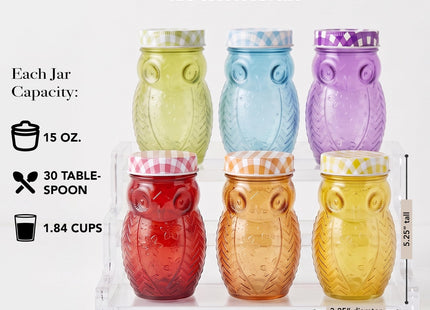 Style Setter Owl Glass Canister Jar Set w/Airtight Metal Lids, 14Oz - 6 PK