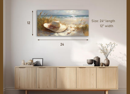 EIDOGRAF Beach Canvas Wall Art, Coastal Art Prints, Straw Hat Beach Pictures Wall Decor, Modern Coastal Landscape Painting for Living Room, Bedroom Decor Poster Framed Artwork Ready to Hang 24x12 Inch