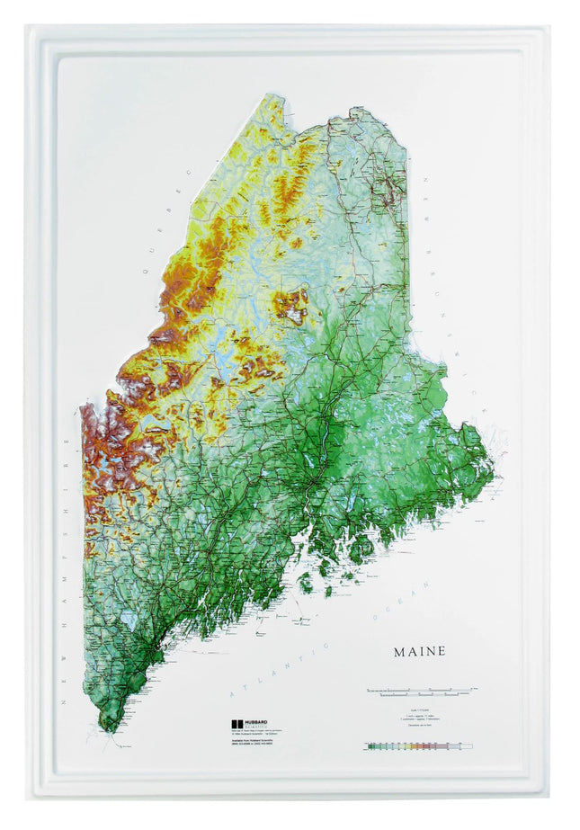 3D Maine Raised Relief Map | Topographic Wall Map, Feel the Terrain | 22.5" x 32.5" | USGS Topographic Data | Vacuum-Formed | Hubbard Scientific