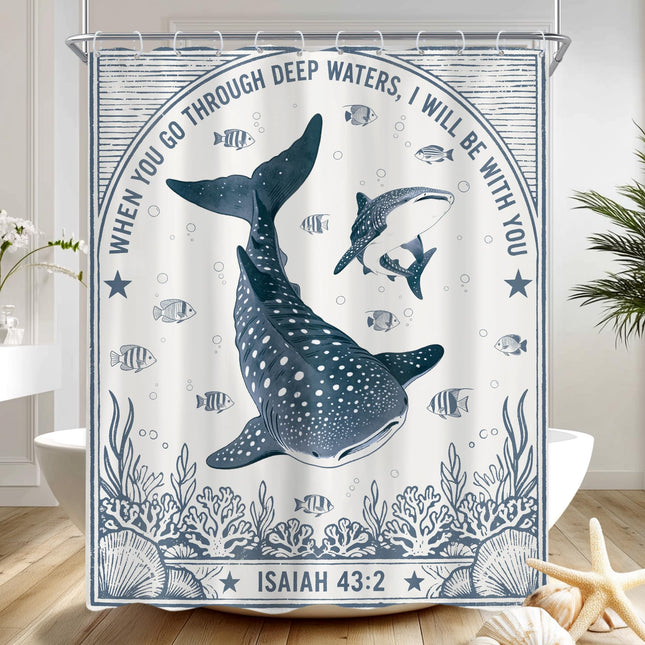 Whale Shark Shower Curtain Beach Ocean Coastal Blue Kids Bathroom Decor