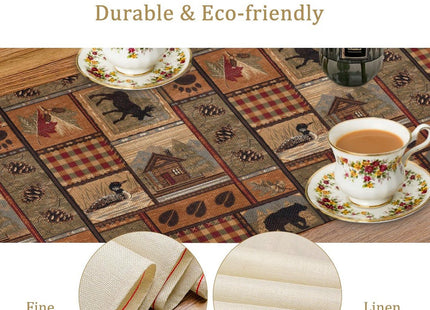 Retro Rustic Style Table Runner, Bear Moose Deer Country Cabin Farmhouse Dinner Table Decoration for Home Living Room Kitchen Dining Room 13x36in