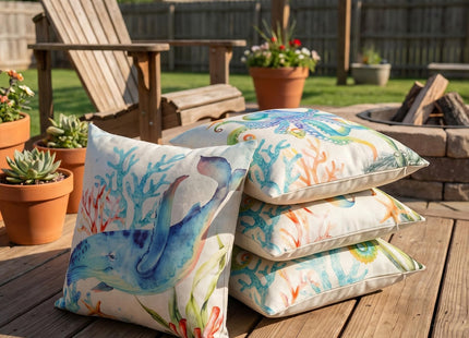 Coastal Outdoor Pillow Covers 18x18 Waterproof, Nautical Beach Throw Pillow