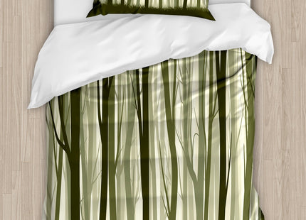 Ambesonne Tree Duvet Cover Set, Mother Nature Themed Illustration of Forest Trees Print Illustration, Decorative 3 Piece Bedding Set with 2 Pillow Shams, Twin Size, Army Green and Sage Green