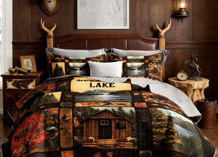 UEVBF Country Cabin Quilts King Size,Hunting Bedding with 2 Pillowcases.