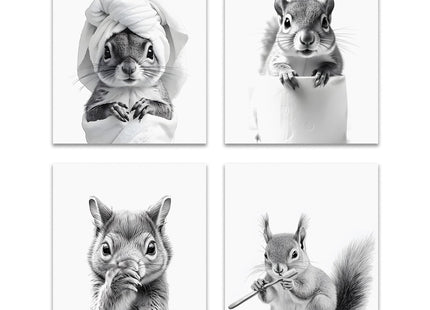OFJE Funny Squirrel Wall Art Decor Prints Set of 4, Funny Squirrel Posters Pictures Wall Decor for Bathroom Washroom Restroom, 8x10 Unframed