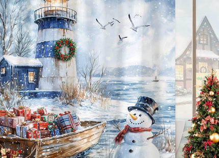 Jipusai Winter Christmas Lighthouse Shower Curtain for Bathroom 70X70IN