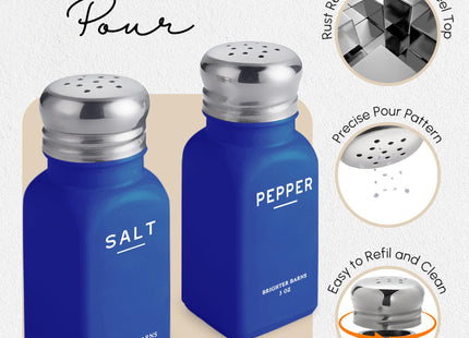 Blue Salt and Pepper Shakers Set by Brighter Barns - Cute Salt Shaker - Modern Kitchen Decor and Accessories for Dining Table Centerpiece, Coastal Home Decor, Dining Room, Restaurants, Gifts (Blue)