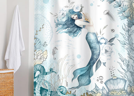 Nautical Sea Ocean Octopus Coastal Coral Fish Bathroom Shower Curtain Set
