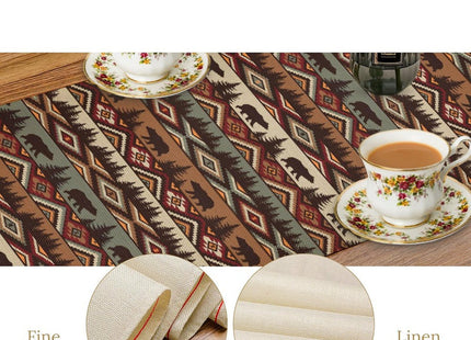 Rustic Bear Table Runner Cabin Wild Animal Bear Aztec Navajo Native Hunting Camping Retro Kitchen Dinner Runner for Indoor Home Living Room Party Dining Table Decoration 13"x70"