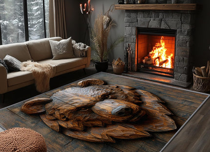 Yoozitrees Bear Rugs for Living Room - Bear Rug, 4x5 Rug, 3D Wooden Bear Head Cabin Area Rug, Wild Animal Farmhouse Carpet, Washable & Non Slip & Soft Large Rugs, Bear Home Decor