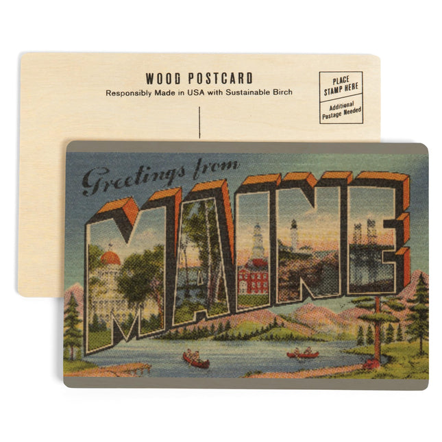 Greetings from Maine (Summer) (4x6 Birch Wood Postcards, 2-Pack Stationary, Rustic Home Wall Decor)