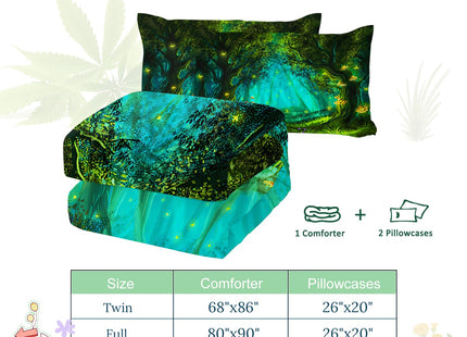 SOULZZZ Forest Comforter Set Queen Size Premium Microfiber Green Forest Mushroom Butterfly Flower Pattern Comforter 3 Piece Aesthetic Green Bedding Set with 2 Pillow Shams