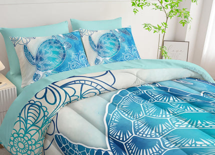 HOSIMA 7Pcs Sea Turtle King Comforter Set Ocean Themed Animal Bedding.