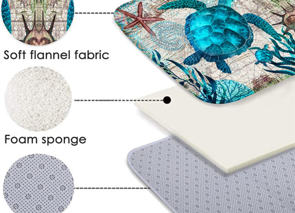 Sea Turtle Kitchen Rug Sets of 2,Anti Fatigue Cushioned Kitchen Rugs and Mats Coastal Bathroom Runner Rug Blue Turtles Beach Ocean Teal Marine Animal Nautical Floor Mat Non-Slip Washable Chef Sink Mat