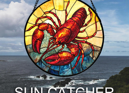 HWRHTR Stained Glass Window Hanging Red Lobster Marine Life 9.8" - Suncatcher Door Garden Sun Catcher Home Decor Birthday Christmas for Mom Men Woman Friend Nana