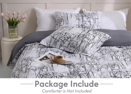 LONAVA Queen Botaincal 3 Pcs Duvet Cover Set, Breathable Soft Microfiber Deep Grey Lining Comforter Cover with Zipper Closure, and 2 Anti-Pilling, Fade Resistant Pillowcases, Winter Forest