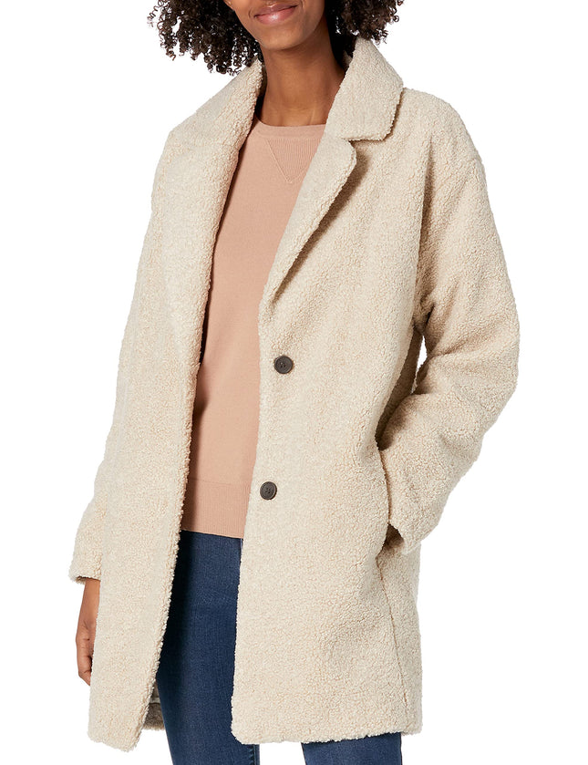 Amazon Essentials Women's Teddy Bear Fleece Oversized-Fit Lapel Jacket, Sand, Large