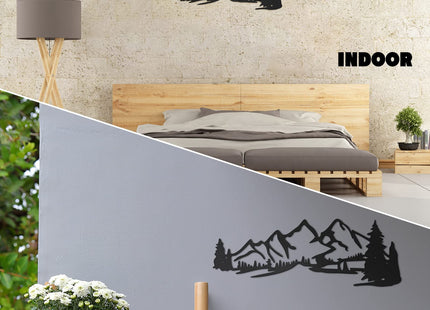 Zhengmy Black Mountain Metal Wall Art Forest Scene Decor for Home Cabin