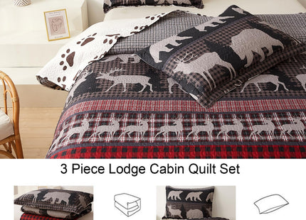 Ycosy Rustic Quilt Bedding Set King Size Bedspread Coverlet Plaid Lodge Cabin Bedding Patchwork Country Quilts Brown Bear Lightweight Reversible Quilts Foreat King Bed Set with 2 Pillow Shams