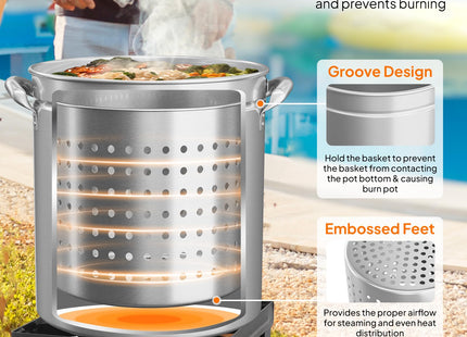 Bonnlo 36QT Turkey Fryer Pot with Steamer Basket, Lid & Lifting Hook, Stainless Steel Seafood Boil-Pot for Lobster, Crab & Shrimp, Heavy-Duty Deep Stockpot for Outdoor Boiling, Cooking & Frying