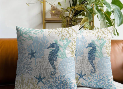 Giwawa Nautical Coastal Throw Pillow Covers 16X16 Inch Set of 2 Ocean Seahorse Decorative Pillow Cushion Cases for Sofa Couch Bedroom Home Decor