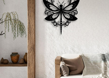 LIYOUYA Dragonfly Metal Wall Decor - Animal Decor Black Floral Dragonfly Wall Art Home Decor for Living Room, Bedroom, Patio, Garden (Black)