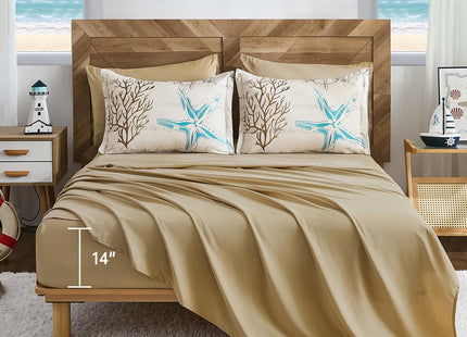 Comforter Set King Size Coastal, Beach Themed Comforters,7 Pieces Ocean Starfish Bed in a Bag Nautical Bedding with Sheets for Spring Summer