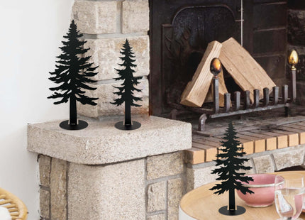 Set of 3 Farmhouse Metal Pine Tree Decor, Cabin Woodland Forest Tree Decor for Mantel Centerpieces Living Room Bedroom, Rustic Christmas Decorations, Black