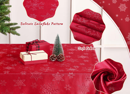 Tegeme Christmas Snowflake Tablecloth Winter Table Decor, Red, 52" X 70"
