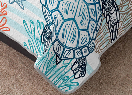 HOSIMA Sea Turtle Queen Quilt,Ocean Beachy Bedspread with 2 Pillowcases.
