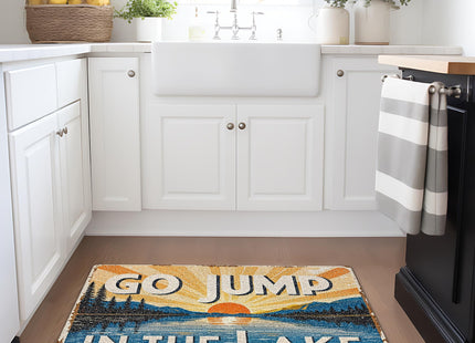 NATSUNO Lake House Door Mat, Go Jump in The Lake Lakeside Doormat Indoor Outdoor Entrance Porch, Coastal Beach Welcome Mats for Front Door, Retro Boho Bathmat for Bathroom, 17x30 Inches
