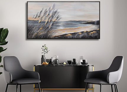 Yuaxker Coastal Wall Art Grey and Gold Wall Decor Trendy Artwork Framed Beach Canvas Painting for Living Room Bedroom Dining Room Office Home Decor 20x40 Inch