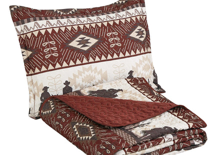 WPM World Products MART Western Beige/Burgundy Cowboy Desert Southwestern Print Bedspread 3 Piece west Theme Cabin Lodge Ranch Design Coverlet Quilt Set-Kadence 22366 (Spice, Queen)