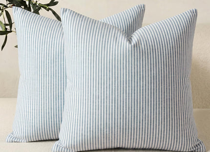 Coastal Decor Light Blue Striped Outdoor Throw Pillow Covers 20x20 Set of 2